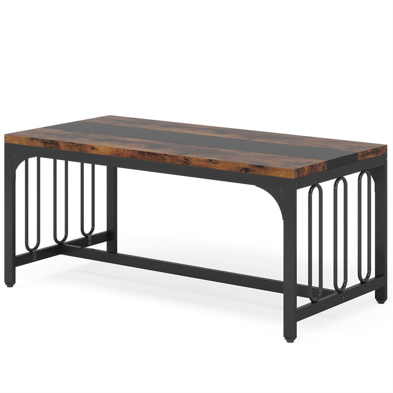 Demi Bonn 3-Piece Farmhouse Dining Table Set for 4-6 People with 2 Benches,door Outdoor Kitchen Table for Dining Room, Home Office, Living Room Furniture, Brown