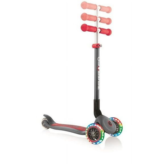 Globber 432-120 Primo Foldable Scooter with Lights, Grey & Red