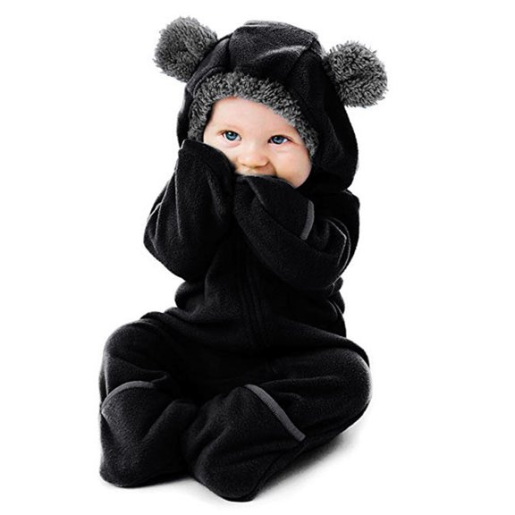 Baby Bear Snowsuit Cute Cartoon Animal Outfit Romper Hooded Furry Suit for Little Girl 6-12 Months