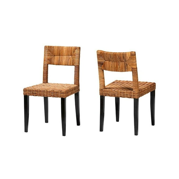 bali & pari Manrico 18.1" Wood & Rattan Dining Chair in Dark Brown (Set of 2)