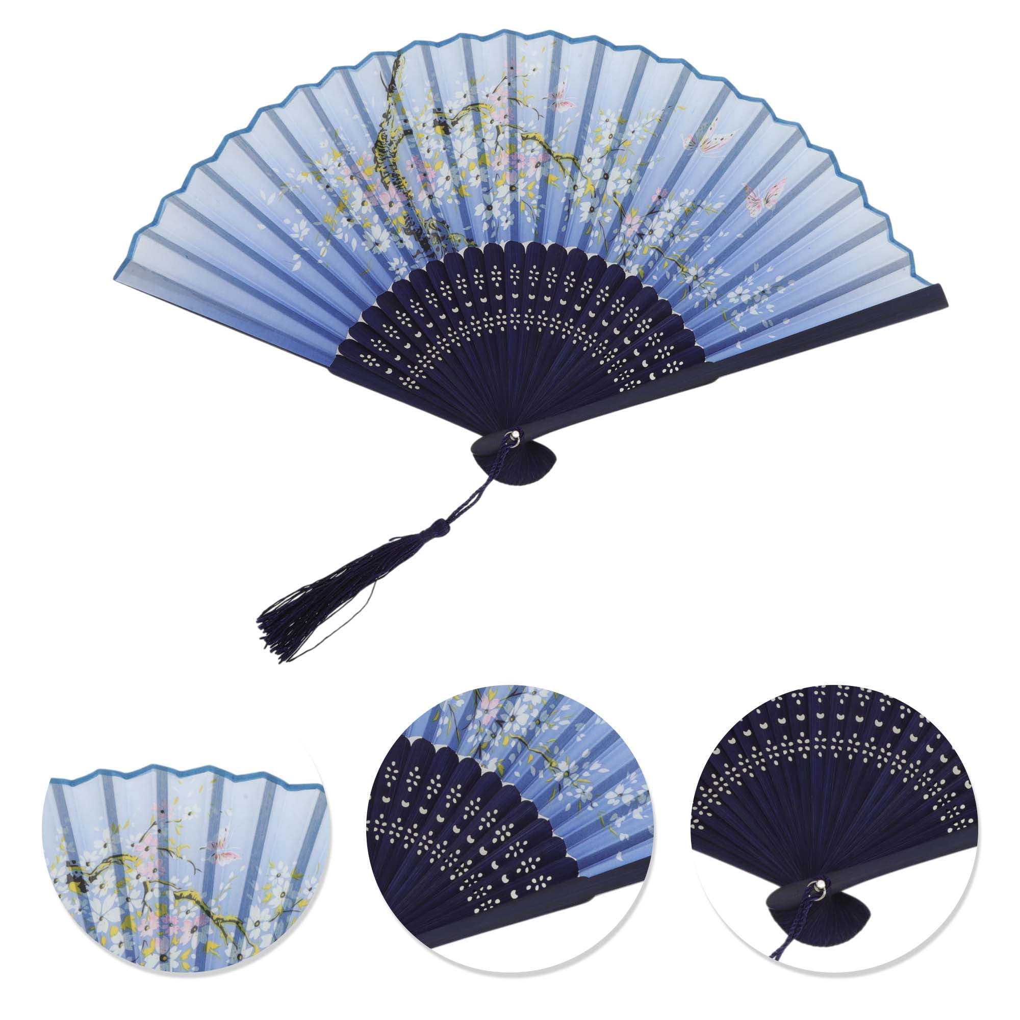 Unique Bargains Ancient Style Folding Fan 1Pc Blue [Subtle Fragrance of Blossoms Theme]