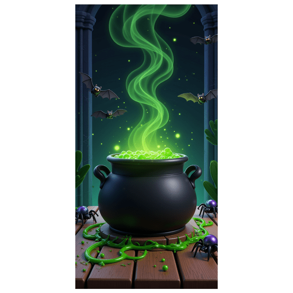 Green Smoke Halloween Cauldron Banner Spooky Spider Potion for Halloween Party Haunted House Decoration