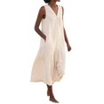 thumbnail image 2 of CHUANK Robes pour Femmes en Liquidation à Moins de 5,00 $ Robe Maxi Blanche pour Femmes Uni Col en V Sans Manches Robe à Boutons Coton Lin Longues Robes d'Été pour Femmes, 2 of 5