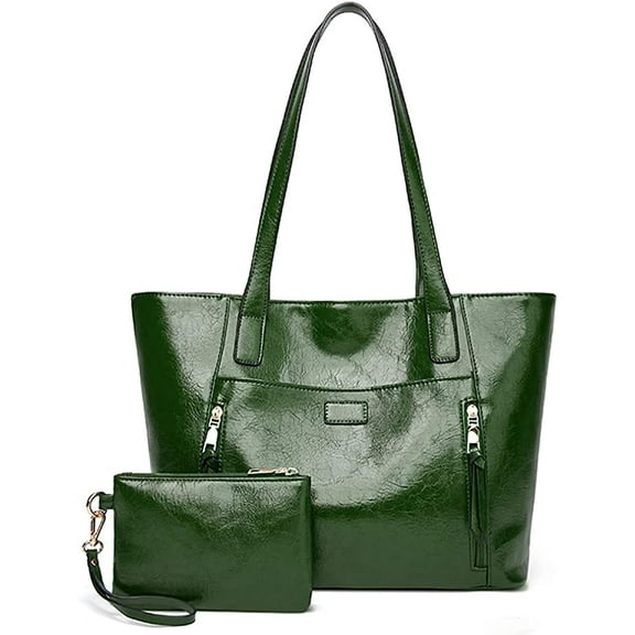 CoCopeanut Top Handle Tote Bag Oil Wax Leather Shoulder Bag Large Capacity Crossbody Bag Multi Pocket Satchel Purse Set 2pcs