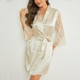 thumbnail image 5 of Xfvqtps Womens Pajama Bridal Bridesmaids Robes 3/4 Lace Sleeve V Neck Solid Color Satin Soft Comfortable Silky Nightwear Beige, 5 of 8