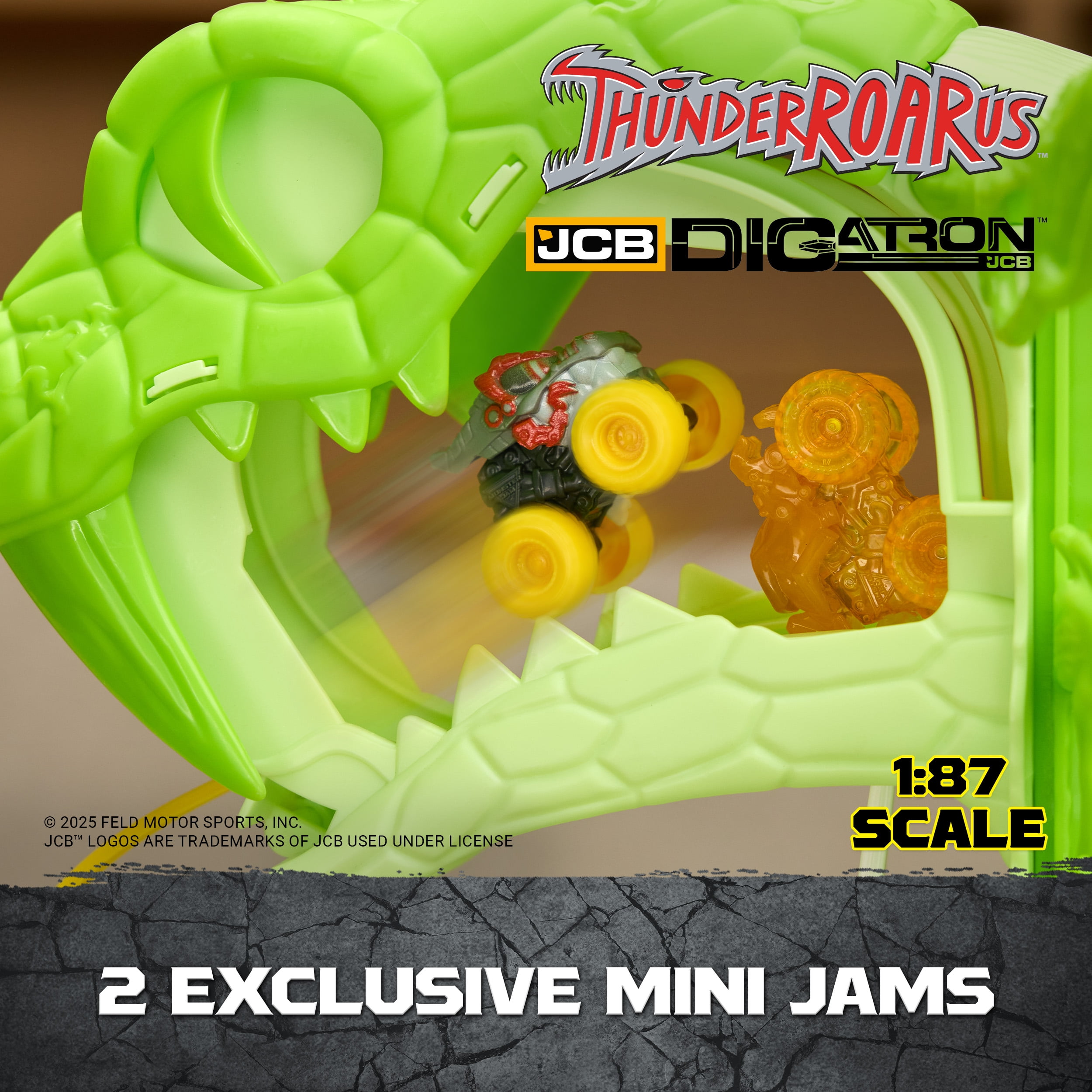 Monster Jam Mini Jams, Cobra’s Crazy Escape Playset with 2 Monster Trucks, Monster Jam Mini Jams, Cobra’s Crazy Escape 28” Motorized Playset, 2 Exclusive Die-Cast ThunderROARus and JCB Digatron Monster Trucks, Kids Toys for Boy and Girls Ages 3 and up