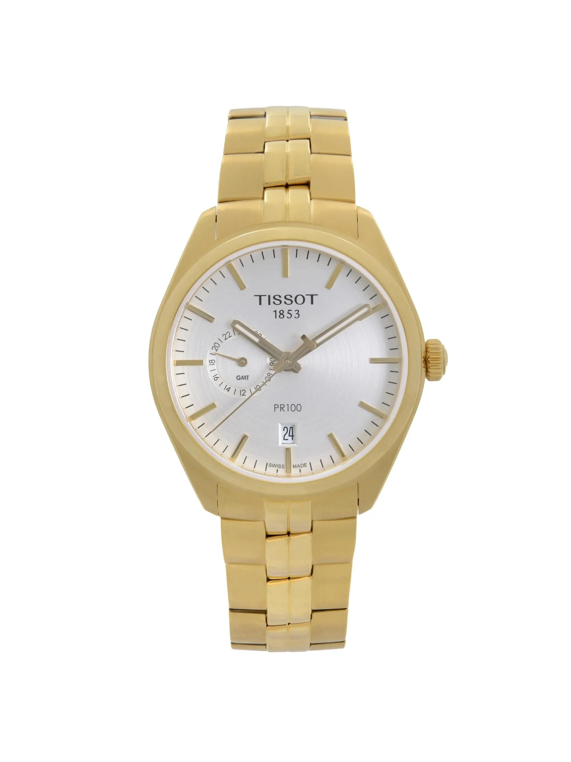 Tissot PR 100 39mm Dual Time Gold Tone Steel Quartz Men Watch T101.452.33.031.00