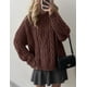 thumbnail image 2 of Suéter PRETTYGARDEN Oversized de Punto Trenzado Cuello Redondo Café Talla L, 2 of 6