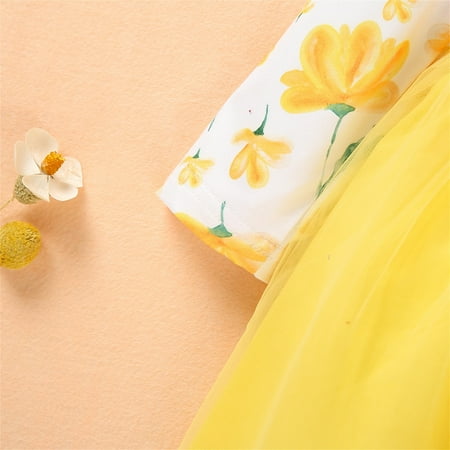 

Cathalem Girls Pageant Dress Toddler Kids Girls Floral Prints Long Sleeves Fly Sleeves Mesh Tulle Party Dress for Girls Dress Yellow 2-3 Years