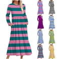 thumbnail image 3 of Tejiojio Classic Slim Dress for Women Spring Fall Long Sleeve Maxi Fashion Casual Printed/Colorblock Long Sleeved Round-Neck Dress, 3 of 5