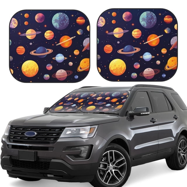 Vsdgher Space Planet Print Car Windshield Sun Shade, Reflective Sunshade Window Sunshade Sun Visor Protector Fit for Cars,Trucks,SUVs-Small