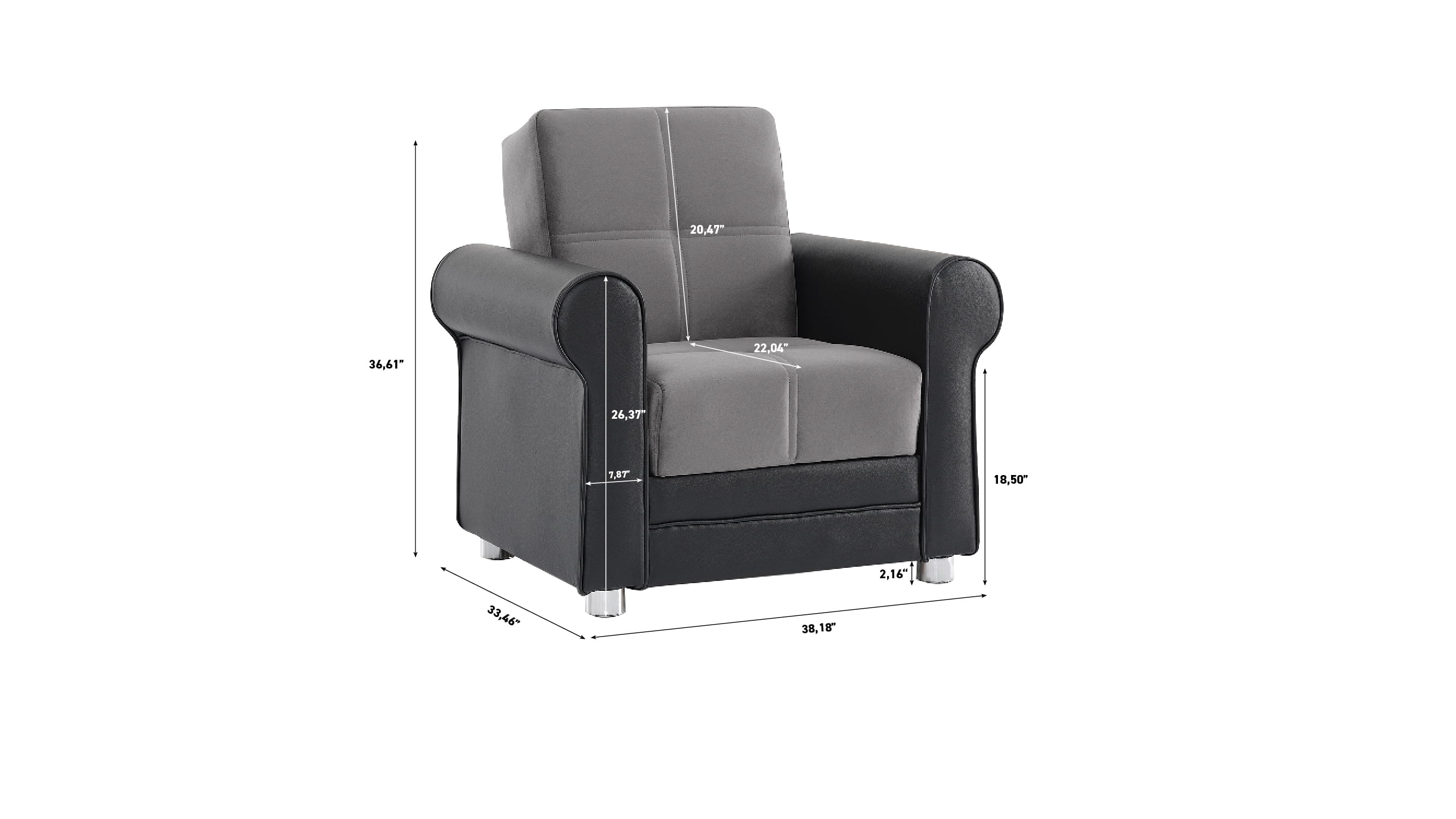 Ottomanson Convertible Accent Armchair with Hidden Storage, Firm Comfort Seating, Gray