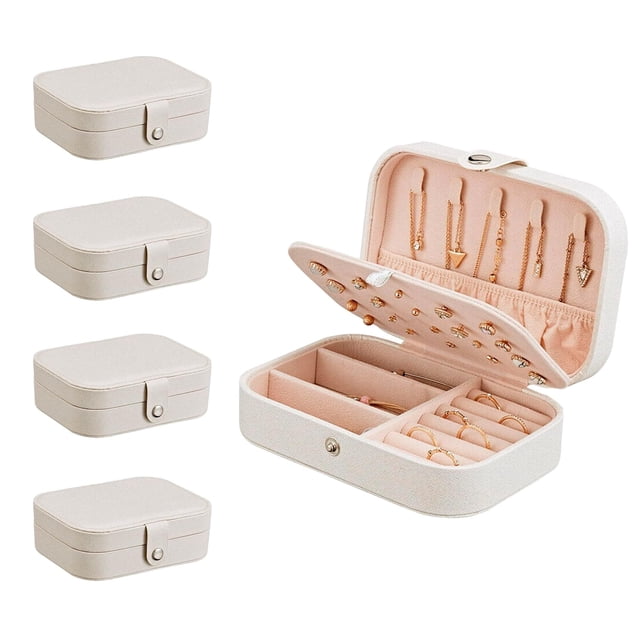 Alajero Organizador de Joyas para Anillos, Collares, Relojes, Pulseras y Aretes, Organizador de Joyeria para Viaje Impermeable de Cuero, Interior de Terciopelo (4 Piezas/Blanco)