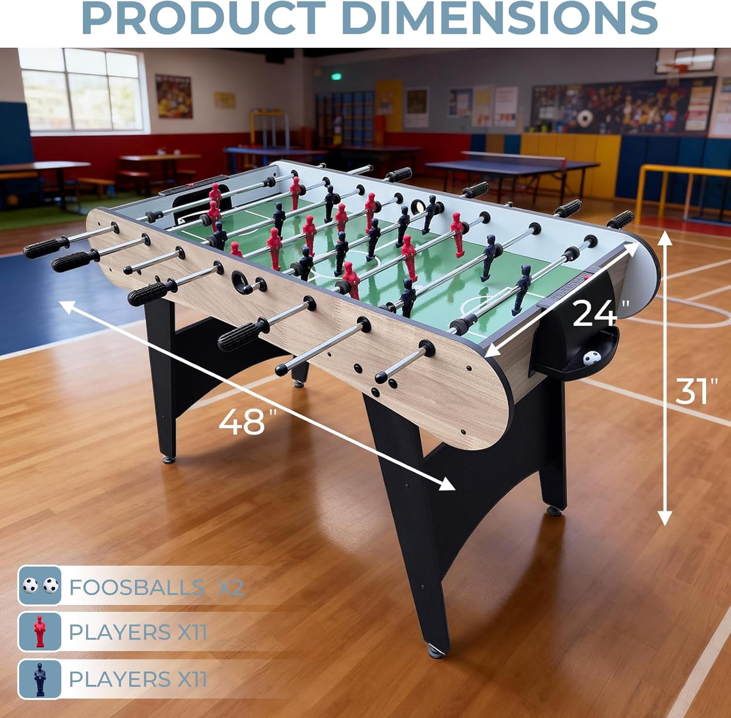 Kosevpou  Foosball Table, 55/52/48 Large Size Soccer Game Tables for Adults & Kids, Table Games Includes 2 Foldable Cup Holders & 2/4 Balls with Sturdy Leg Levelers