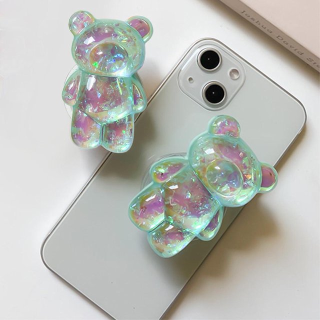 Soporte para teléfono móvil Soporte de dedo para teléfono con forma de oso de dibujos animados en 3D (azul claro)