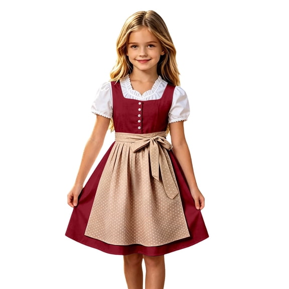 Lullu Girl's Bavarian Dirndl Dress Traditional Oktoberfest Dress Apron, Sizes 3-12