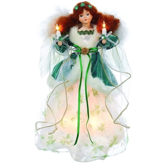 Kurt S. Adler Ul 10 Light Irish Angel Treetop, 12", Green