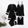 thumbnail image 3 of Mrat Plus Size Lingerie Set Women Pajama Sets 4PC Nightgown Gold Womens Robes Onesie for Women Pajamas Ladies’s Pajamas Velvet Pajamas Lace Nightdress Sleepwear Trousers Black_A M, 3 of 8