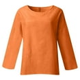 thumbnail image 4 of Yigetop Linen Shirts for Women Linen Shirts for Women 2025 Trendy Long Sleeve Summer Tops Casual Loose Tshirts Basic Tees Women's Linen Shirt orange S, 4 of 5