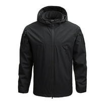CHEEREAM Men's Waterproof Softshell Jacket Lightweight Windbreaker Hooded Rain Coat for Outdoor Hiking Climbing with Pockets Black S
