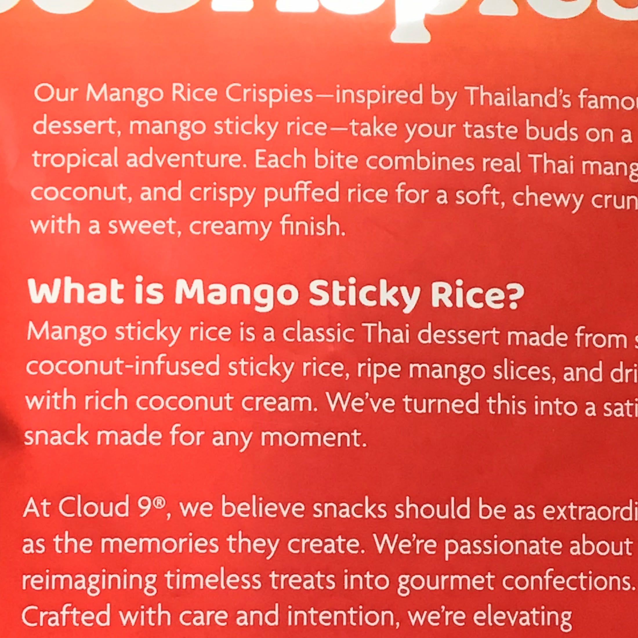 CLOUD 9 MANGO RICE CRISPIES WITH CREAMY COCONUT SHAVINGS MULTI PACK 8 INDIVIDUAL SERVINGS 9.2 OZ