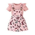 thumbnail image 1 of TZEWGL Ensemble 2 Pcs Confortable Col Rond Imprimé Graphique Manches Bouffantes Châle avec Imprimé Papillon Robe Sans Manches pour Enfant Taille 5-6T, 1 of 7