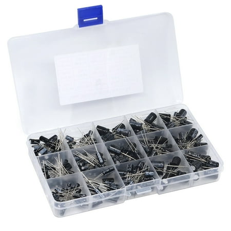 

SENRISE 300pcs Radial Electrolytic Capacitors Storage Assortment 15 Value Box Kit Black