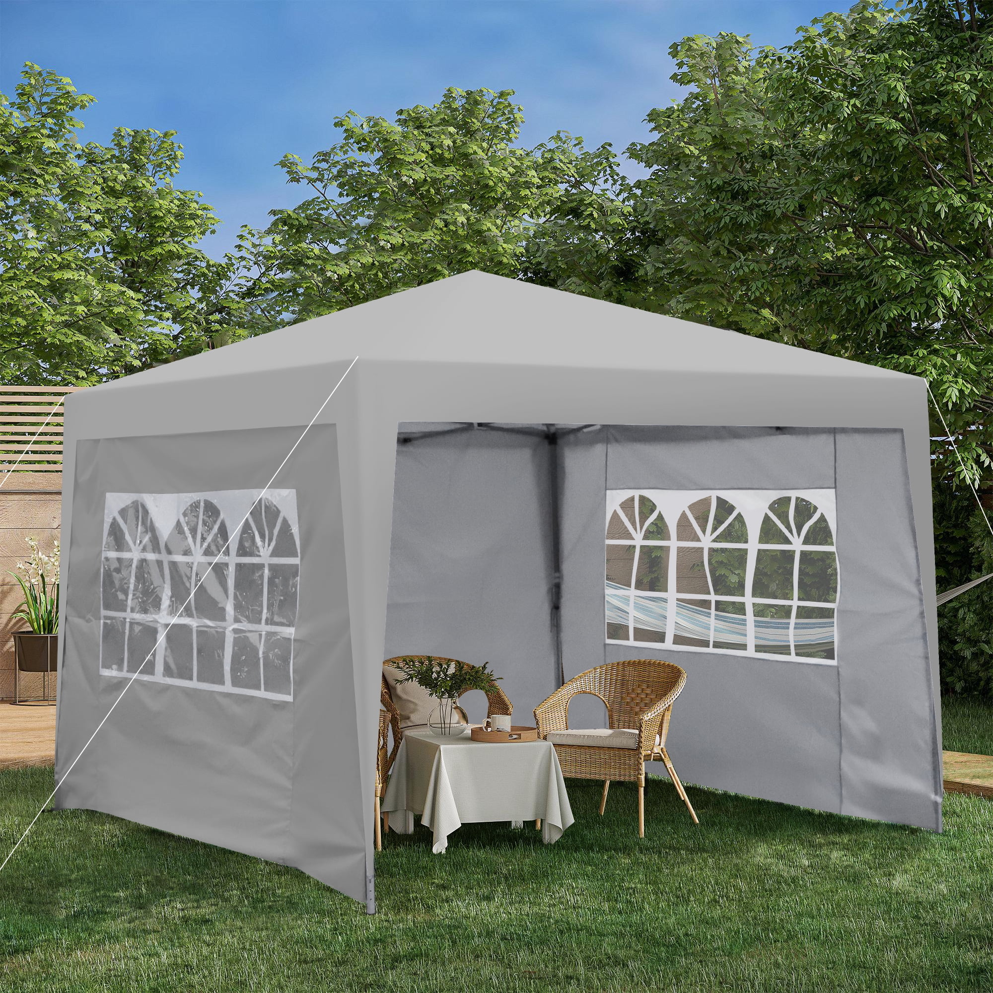 Pop Up Canopy Tent 10x10, Instant Outdoor Gazebo with Removable Sidewalls, Portable Shade Shelter with 4 Sand Bags & Carry Bag for Patio, Party, Beach, Camping, Gray