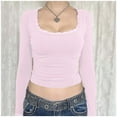 thumbnail image 2 of Women's Long Sleeve T Shirt Spliced Lace Neck Crop Design for Everyday Wear, 2 of 7