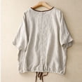 thumbnail image 6 of WXLWZYWL Womens Summer Tops Plus Size Short Sleeve Crew Neck Drawstring Hem Tree Branches Embroidery T-Shirt Cotton Linen Tops Blouse Casual Loose Shirts, 6 of 6
