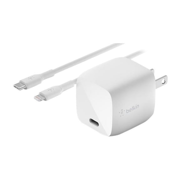 BELKIN WCH001DQ1MWH-B5 BOOST CHARGE White 30W USB-C GaN Wall Charger USB-C to Lightning Cable