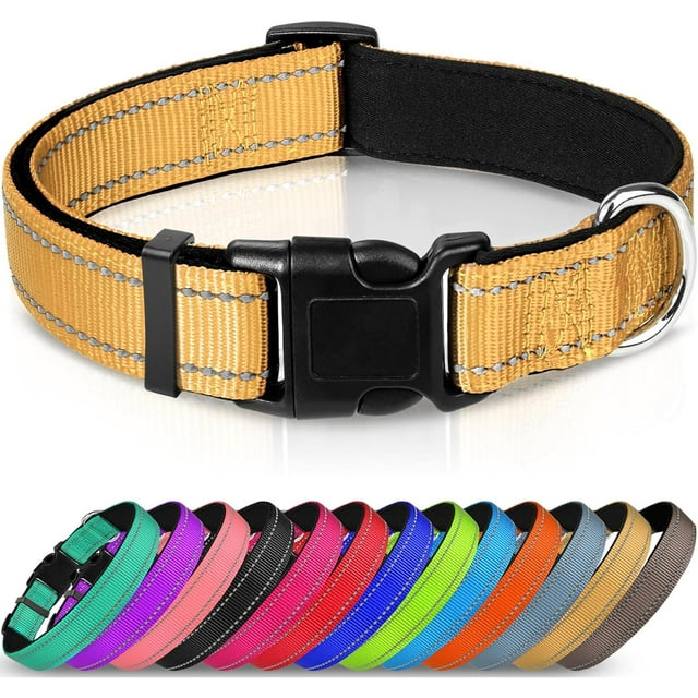 YSTINNG Reflective Dog Collar,Soft Neoprene Padded Breathable Nylon Pet Collar Adjustable for Large Dogs,Khaki,L YD72-034
