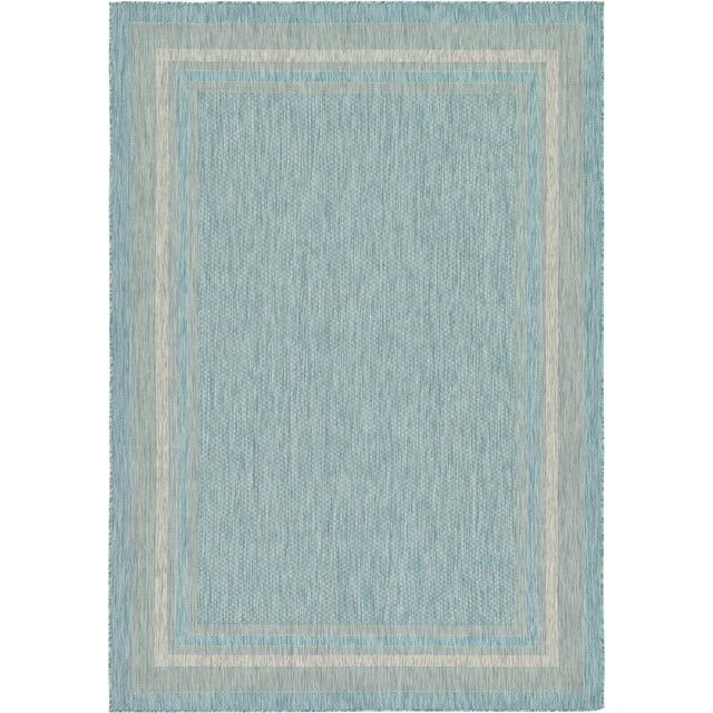 Unique Loom Tapis d'Extérieur Intérieur et Extérieur Décontracté, 7 x 10 Pieds, Aigue-Marine/beige