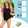 thumbnail image 5 of TIYOMI Plus Size 5X Swimsuit Shirts For Women Rash Guard Tops Black Pink Raglan Short Sleeve Pullover Surfing Swim UPF 50+ Sun Protection Tops 5XL 26W 28W, 5 of 6