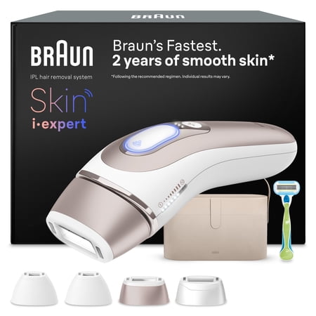 Braun IPL Skin Laser Hair Removal at Home, Permanent Hair Reduction for Women and Men, Holiday Gifts with Free App, Vanity Case, Venus Razor, 4 Smart Heads, Alternative for Laser Hair Removal, PL7387