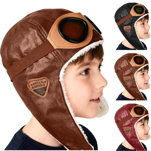 Nmnitkp Kids Winter Trapper Hat Toddler Outdoor Warm Windproof Hat Sherpa Fleece Lined Ski Cap for Boys Girls Coffee