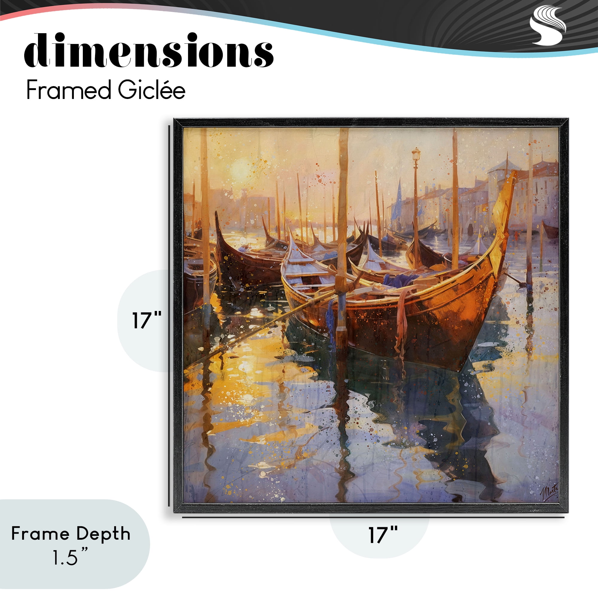 Stupell Industries Venetian Gondolas in Golden Light Black Framed Giclee Art, design by Marta Wiley