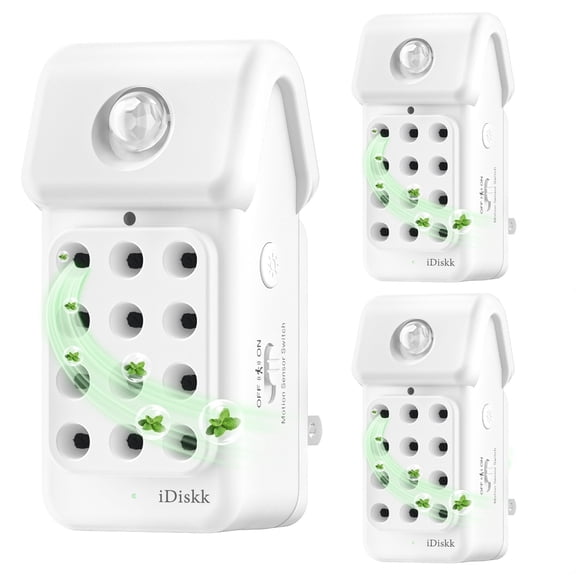 iDiskk Mini Plug-In Ionizer for Home, Negative Ionizer Fresher & Motion Sensor, Remove Smoke Smell for Home, Bathroom, Toilet, Pet Room 17db, 3-Pack White