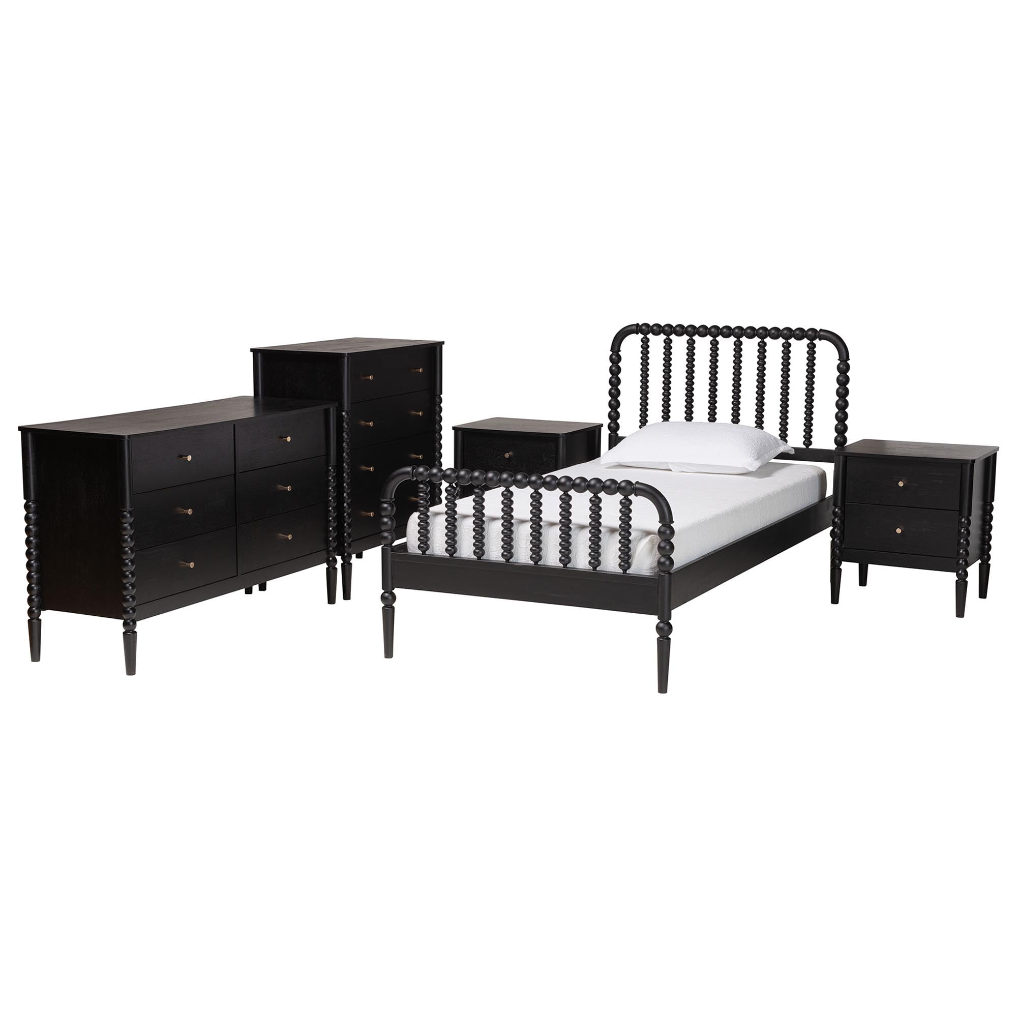 Baxton Studio Lucera Mid-Century Bedroom Set, Twin, Black