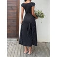 thumbnail image 2 of Black And White Polka Dot Lace Trim Sweetheart Neck Short Sleeve A-Line Midi Dress For Women, 2 of 6