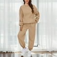 thumbnail image 2 of BLOCLOALO 2 Piece Lounge Set Long Sleeve Pullover Sweatshirts Fashionable Casual Solid Color Sweatshirt and Pants Suit Pullover Crewneck Sweaters Sweatpants and Sweatshirt Set Soft Lounge Sets Khaki L, 2 of 9