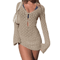 thumbnail image 3 of Paréo de Maillot de Bain pour Femme à Manches Longues, Crochet, Robe Courte de Plage, Kaki, G, 3 of 7