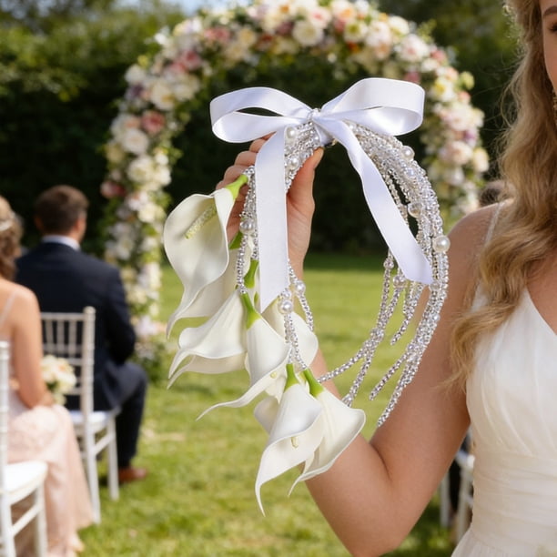 Ramo de novia artificial | Ramo de flores de seda para novia y damita de honor | Decoración para bodas, iglesias y fiestas | Centro de mesa para el hogar, la oficina o estanterías | 1 pieza