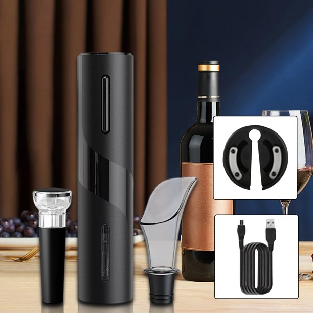 Abridor de vino eléctrico, abridor de botellas de vino USB con , sacacorchos de vino automático reutilizable con botón para restaurante de coc 4 PIEZAS BLESIY Abrebotellas