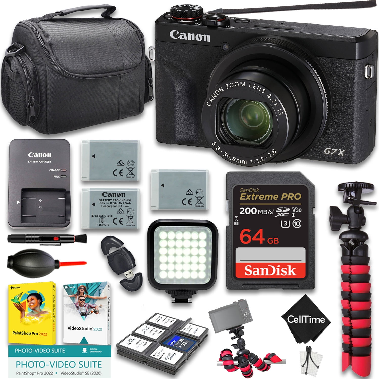 Canon PowerShot G7 X Mark III Camera with 64GB SDXC, Battery, 50