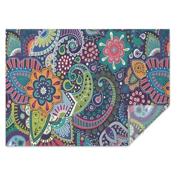 Multicolor Ethnic Paisley and Floral Pattern Rectangle Tablecloth 60"x84",Waterproof Polyester Rectangle Table Cloth, Wipeable Spillproof Polyester Tablecloth for Dining, Camping, Indoor and Outdoor