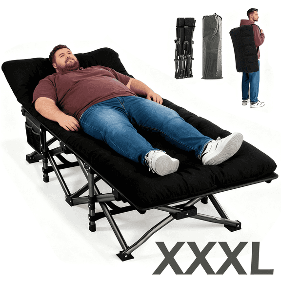 SERABETTO Oversized Camping Cot,XXXL-83*32in Folding Camping Cot Bed for Adults Sleeping 1200D Double Layer Oxford Portable Folding Outdoor Cots for Camping-Black 