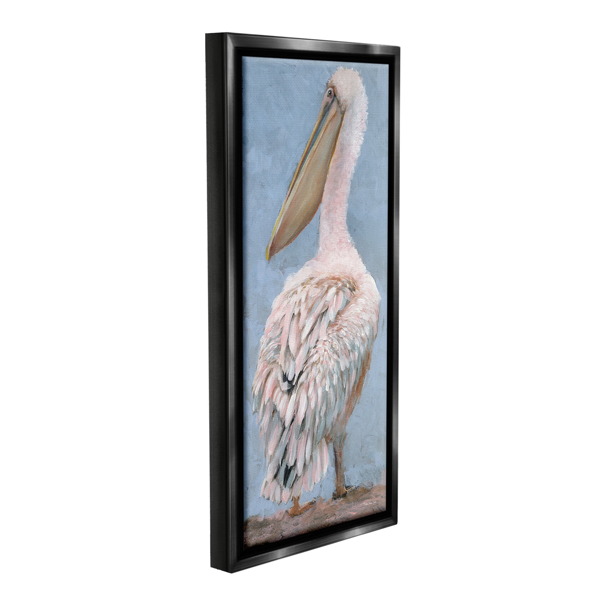 Stupell Industries Traditional Pelican View Animals & Insects Painting Black Floater Framed Canvas Art Print Wall Art, 11 x 25