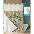thumbnail image 2 of No Hook Shower Curtain with Snap in Liner, Green Geometric Art Abstract Oil Painting Hotel Shower Curtains for Bathroom, Washable Shower Curtain Liner Set with Mesh Top Window, 72"x96", 2 of 6