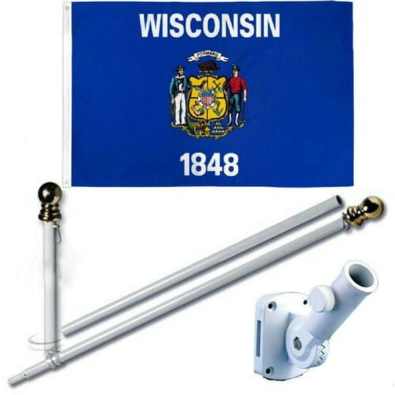Wisconsin 2 x 3 FT Flag Set   6-Ft Spinning Flag Pole   Bracket Tangle Free